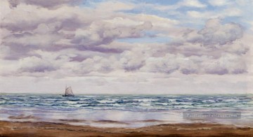 Rassembler des nuages ​​Un bateau de pêche au large de la côte paysage marin Brett John Peinture à l'huile